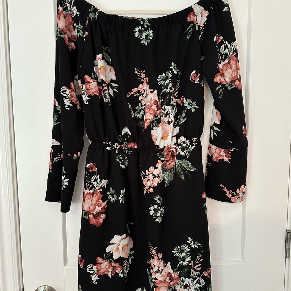 Floral Off-Shoulder Black Dress
